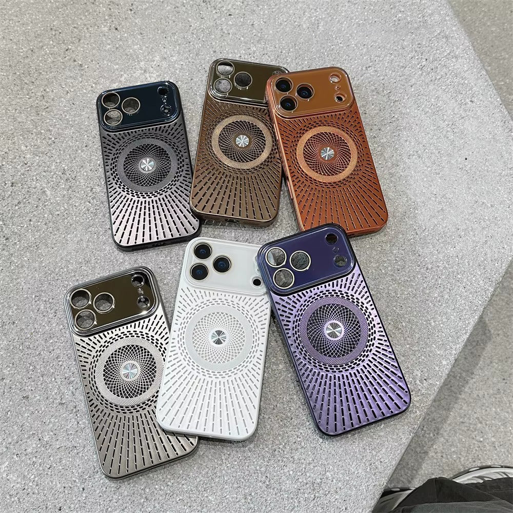 Luxury iPhone Case — Large-Window Litchi Texture MagSafe Cover with Rotating Bracket Stand and Shockproof TPU+PC Protective Design