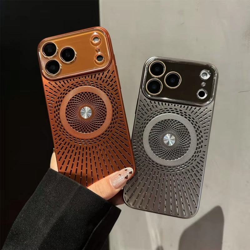 Luxury iPhone Case — Large-Window Litchi Texture MagSafe Cover with Rotating Bracket Stand and Shockproof TPU+PC Protective Design