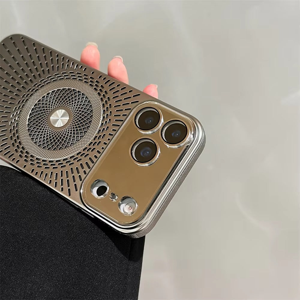 Luxury iPhone Case — Large-Window Litchi Texture MagSafe Cover with Rotating Bracket Stand and Shockproof TPU+PC Protective Design