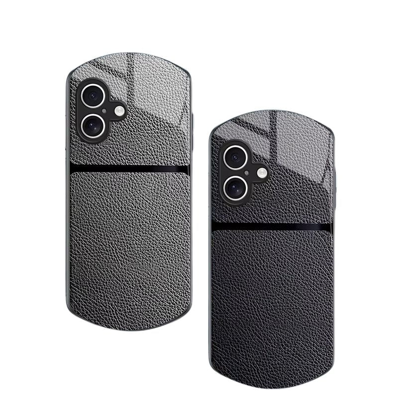 Luxury iPhone Case — Leather-Pattern Tempered Glass Cover with PC+TPU Hybrid Build, Anti-Fingerprint Waterproof Design & Full Screen/Lens Protection