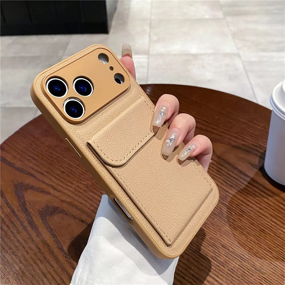 Luxury iPhone Case — Leather Card Holder Wallet Cover with Full-Coverage Design, Shockproof Anti-Fingerprint Protection & Camera Lens Guard