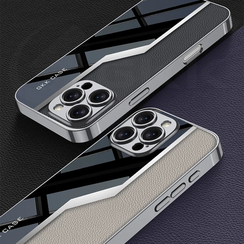 Luxury iPhone Case — Leather Plating Cover with Soft TPU Edges, Shockproof Anti-Scratch Design, Ultra-Thin Plated Frame & Full Camera Lens Protection