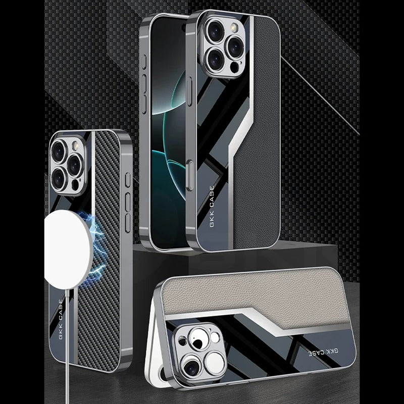 Luxury iPhone Case — Leather Plating Cover with Soft TPU Edges, Shockproof Anti-Scratch Design, Ultra-Thin Plated Frame & Full Camera Lens Protection