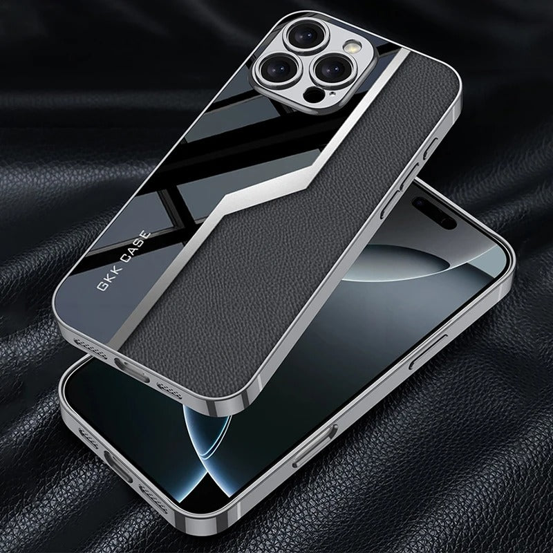 Luxury iPhone Case — Leather Plating Cover with Soft TPU Edges, Shockproof Anti-Scratch Design, Ultra-Thin Plated Frame & Full Camera Lens Protection