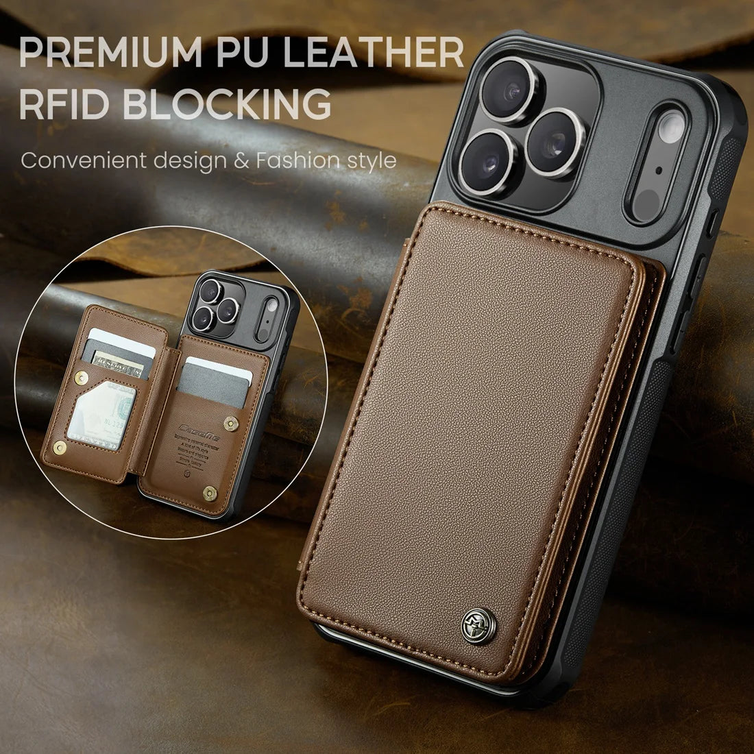 Luxury iPhone Case — Leather RFID Card Wallet with Magnetic Shockproof Cover, Anti-Fingerprint Anti-Scratch, Non-Slip Plain and Geometric Design