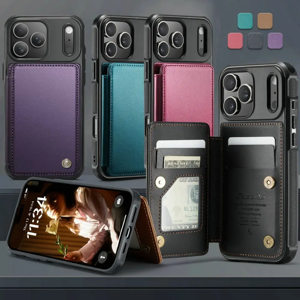 Luxury iPhone Case — Leather RFID Card Wallet with Magnetic Shockproof Cover, Anti-Fingerprint Anti-Scratch, Non-Slip Plain and Geometric Design