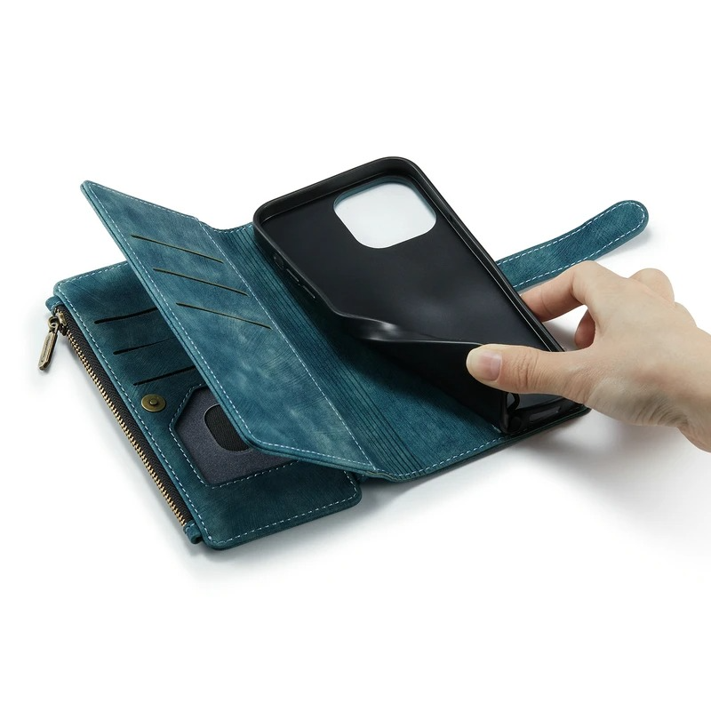 Luxury iPhone Case — Leather Wallet Cover with Magnetic Kickstand, Dual-Layer Shockproof Half-Wrapped Case