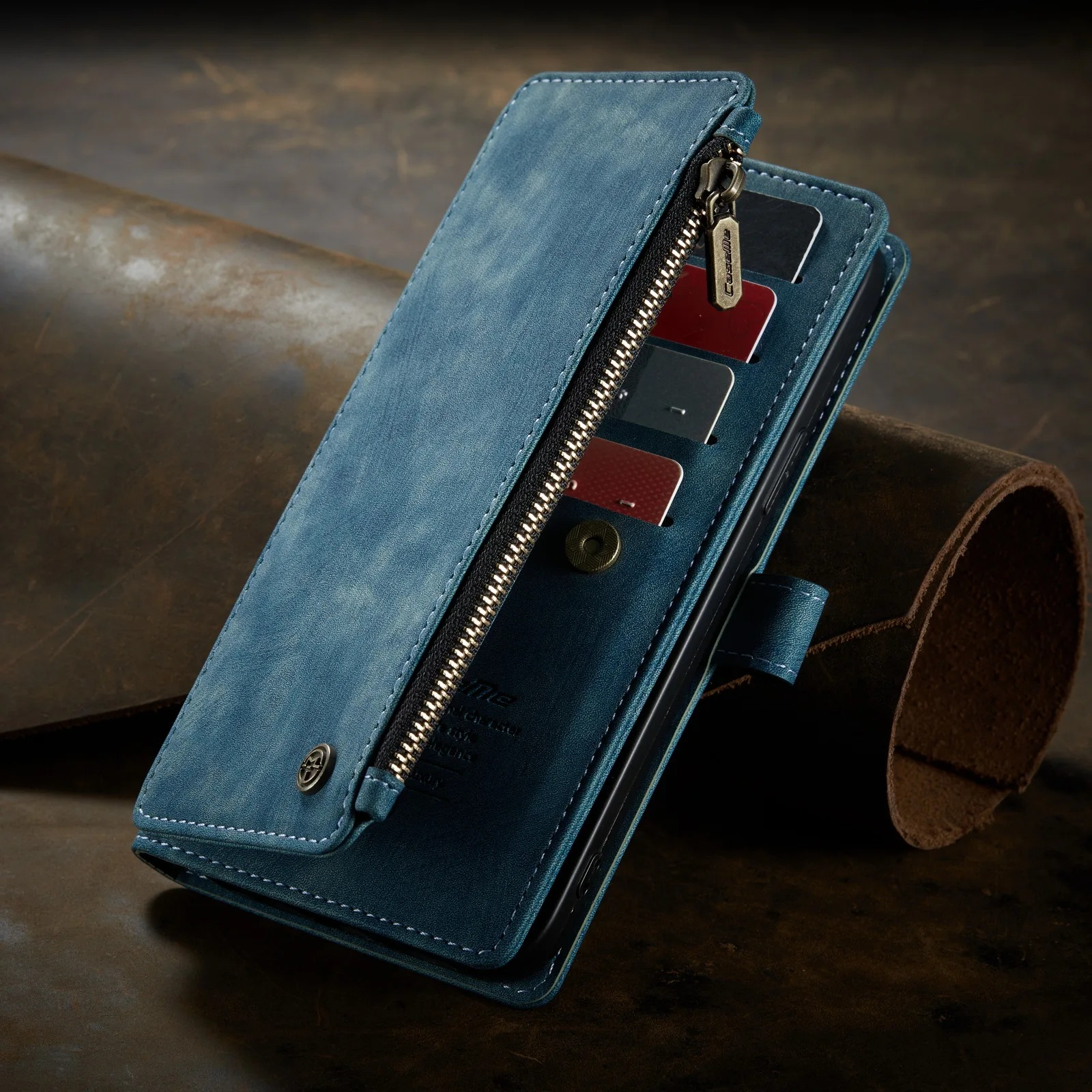 Luxury iPhone Case — Leather Wallet Cover with Magnetic Kickstand, Dual-Layer Shockproof Half-Wrapped Case