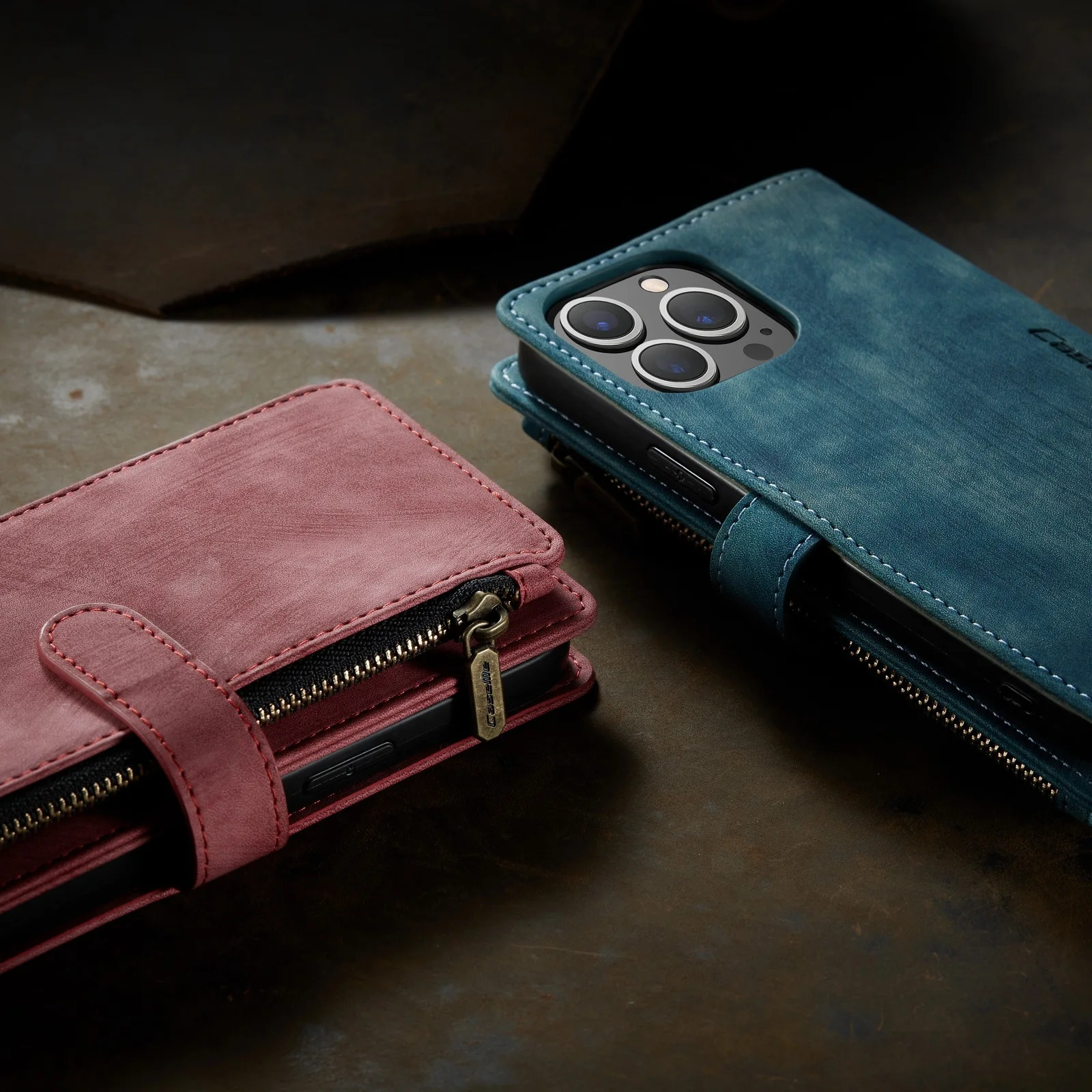 Luxury iPhone Case — Leather Wallet Cover with Magnetic Kickstand, Dual-Layer Shockproof Half-Wrapped Case