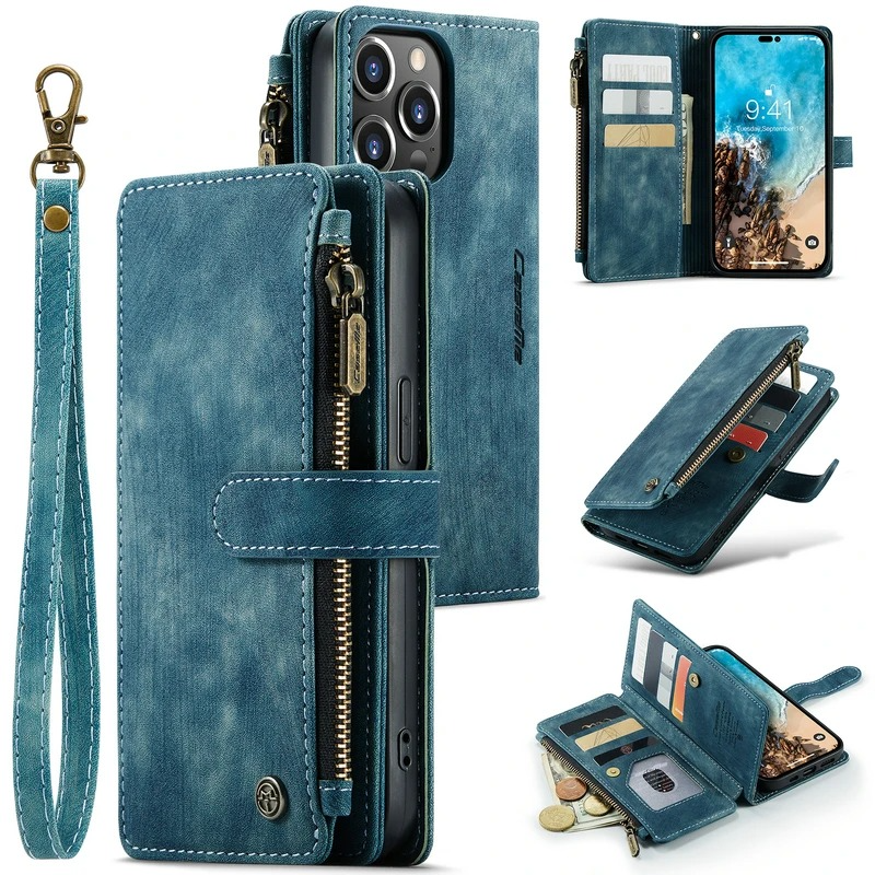 Luxury iPhone Case — Leather Wallet Cover with Magnetic Kickstand, Dual-Layer Shockproof Half-Wrapped Case