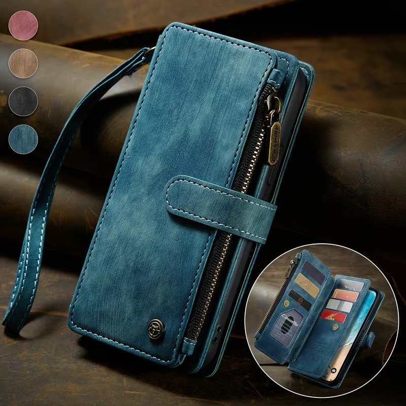 Luxury iPhone Case — Leather Wallet Cover with Magnetic Kickstand, Dual-Layer Shockproof Half-Wrapped Case