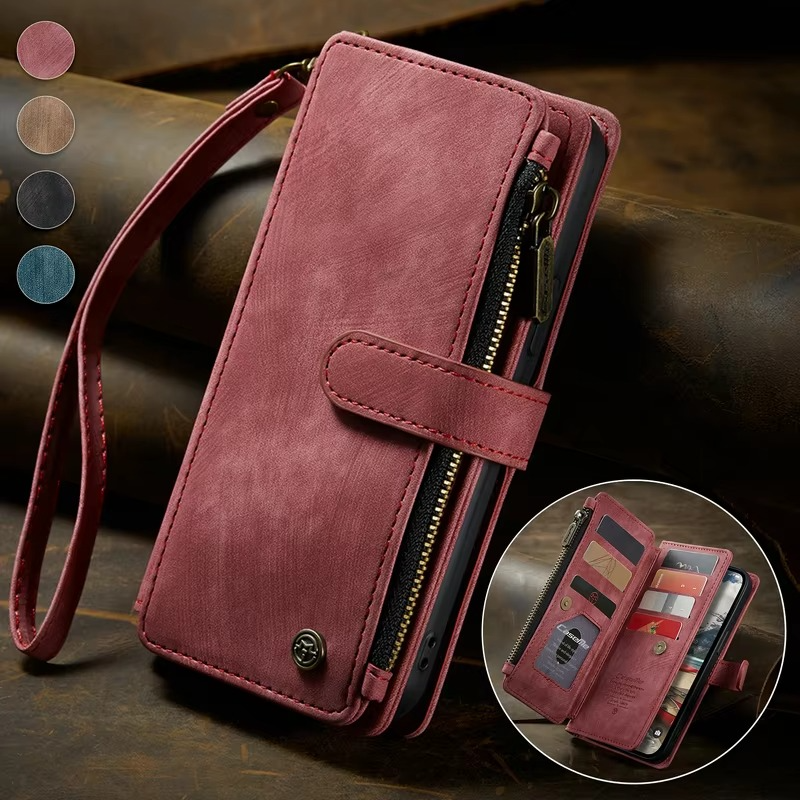 Luxury iPhone Case — Leather Wallet Cover with Magnetic Kickstand, Dual-Layer Shockproof Half-Wrapped Case