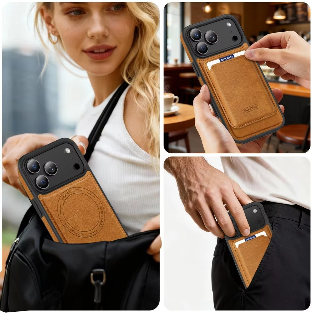 Luxury iPhone Case — Magnetic 2-in-1 Leather Card-Holder Cover with Shockproof Dual-Layer Protection, Anti-Fingerprint Non-Slip Design & Wireless-Charging Support