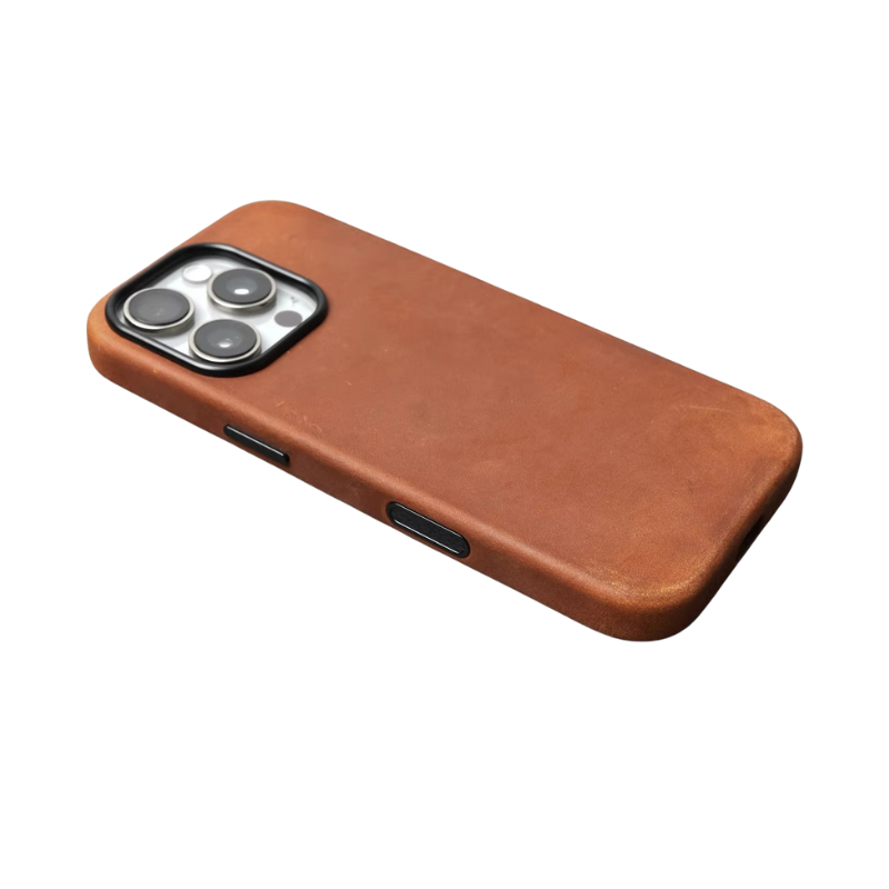 Luxury iPhone Case — Magnetic Crazy Horse Cowhide Leather Cover with Matte Pull-Up Design and Non-Slip Grip