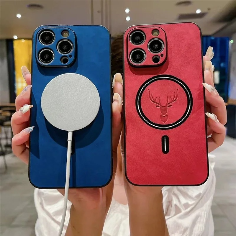 Luxury iPhone Case — Magnetic Deer Head Leather Cover with Shockproof Soft Protection, Wireless-Charging Support & Matte Anti-Fingerprint Design