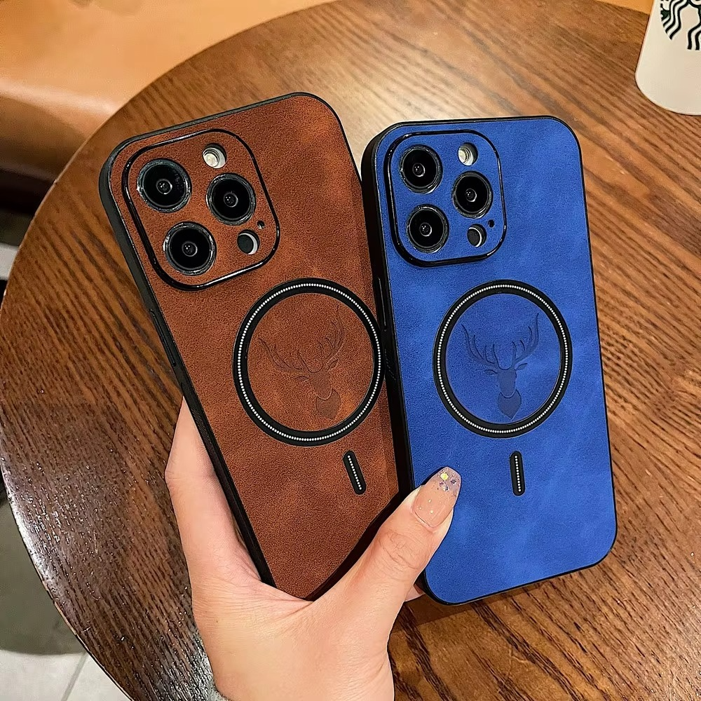 Luxury iPhone Case — Magnetic Deer Head Leather Cover with Shockproof Soft Protection, Wireless-Charging Support & Matte Anti-Fingerprint Design