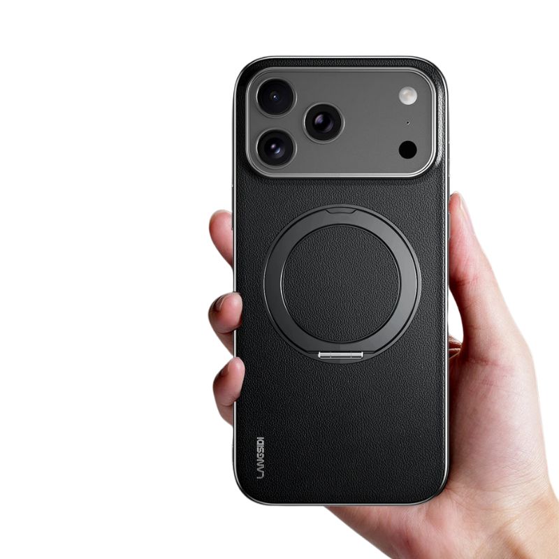 Luxury iPhone Case — Magnetic Leather Ring Holder with Lens Protection Premium Back Cover
