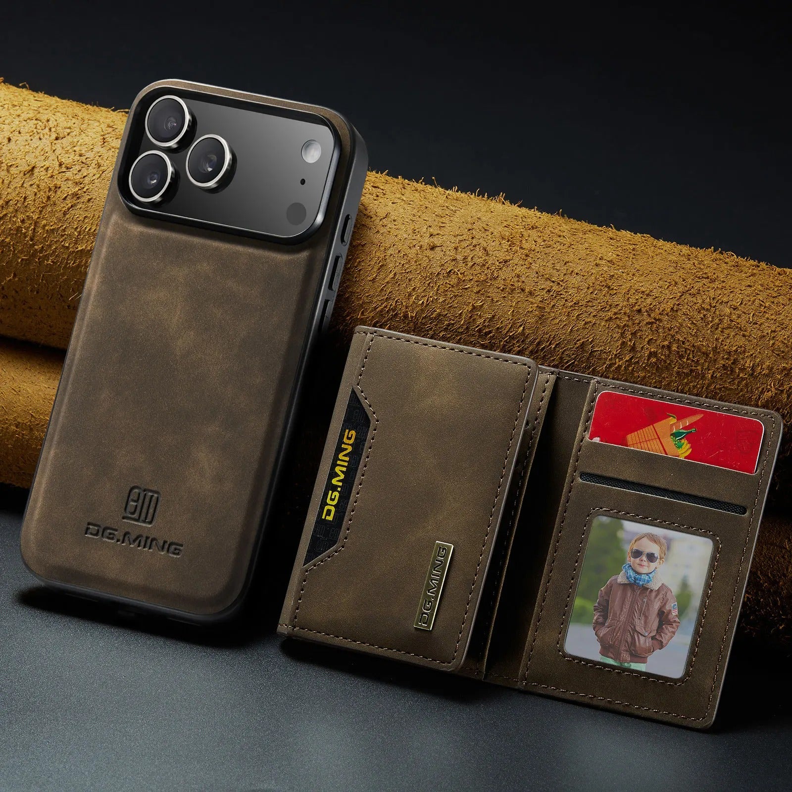 Luxury iPhone Case — Magnetic Leather Wallet Cover with Kickstand, Card & Money Holder, Half-Wrapped Protective Design
