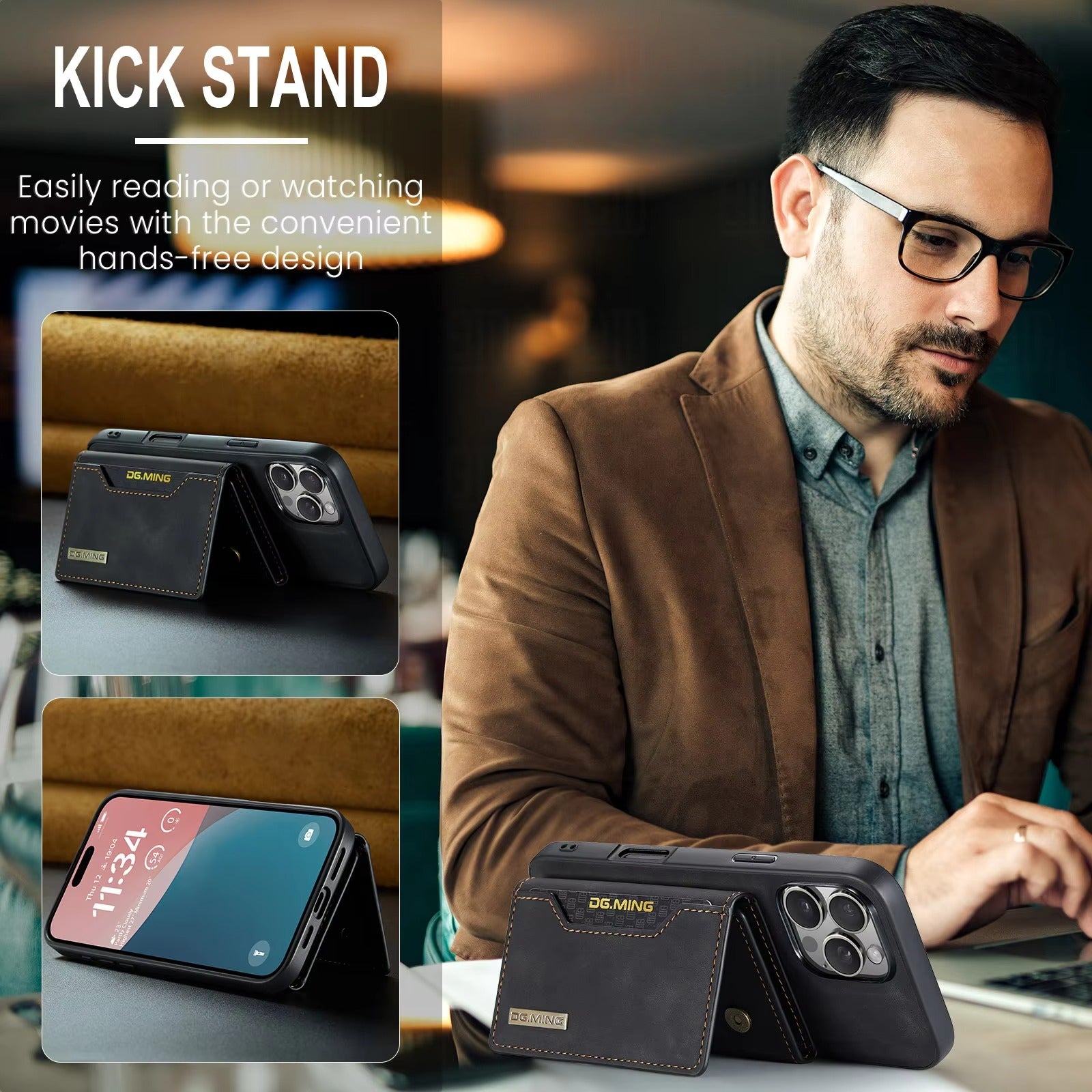 Luxury iPhone Case — Magnetic Leather Wallet Cover with Kickstand, Card & Money Holder, Half-Wrapped Protective Design