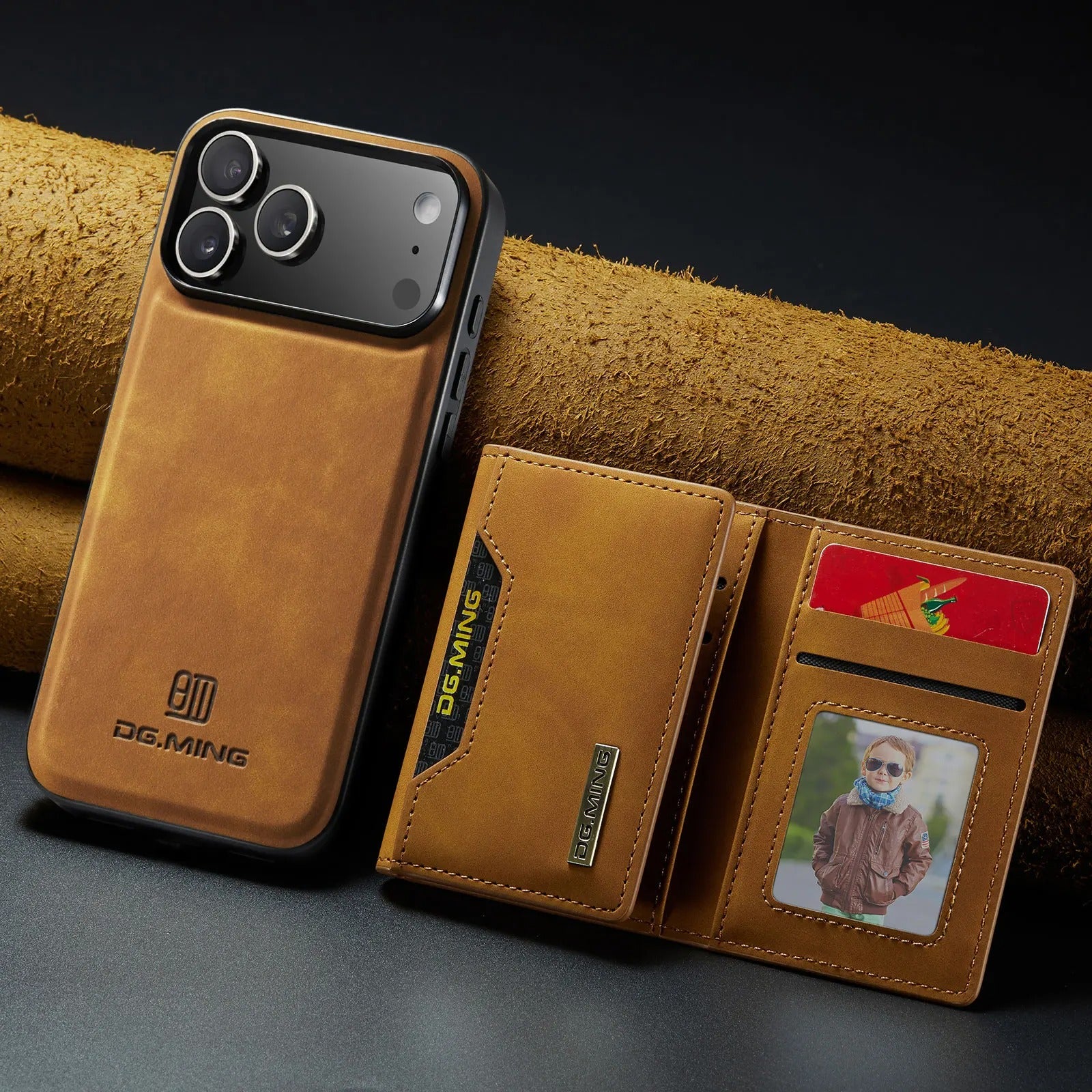 Luxury iPhone Case — Magnetic Leather Wallet Cover with Kickstand, Card & Money Holder, Half-Wrapped Protective Design