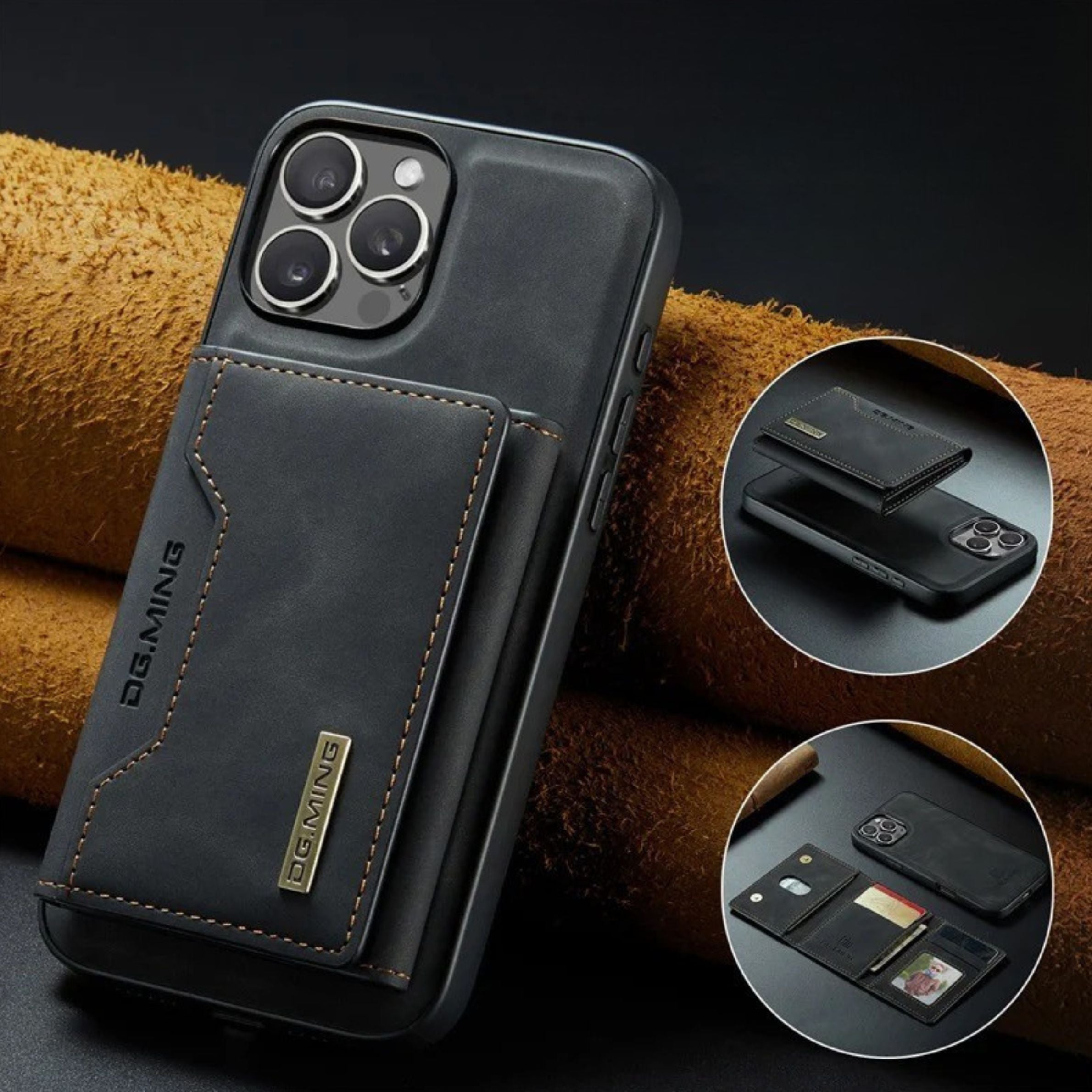 Luxury iPhone Case — Magnetic Leather Wallet Cover with Kickstand, Card & Money Holder, Half-Wrapped Protective Design