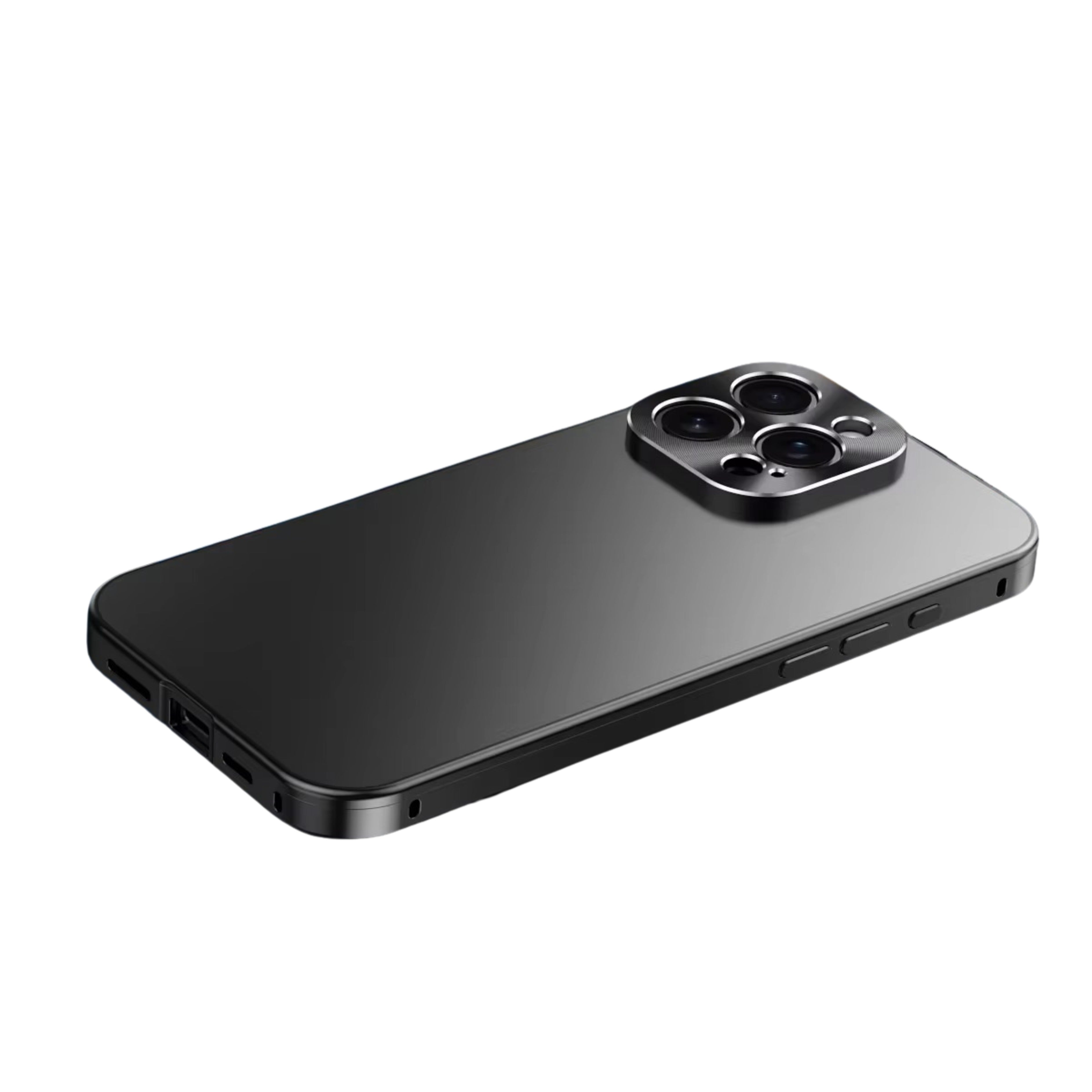 Luxury iPhone Case — Magnetic Shockproof Metal Back Cover with All-Aluminum Body, Matte Titanium Alloy Finish, Fill-Light Ring and Dustproof Dual-Layer Design