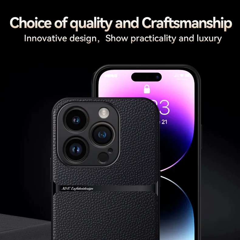 Luxury iPhone Case — Magnetic Soft Leather Back Cover with Car-Mount Holder Support, Shockproof Anti-Fingerprint Design & Slim Half-Wrapped Style