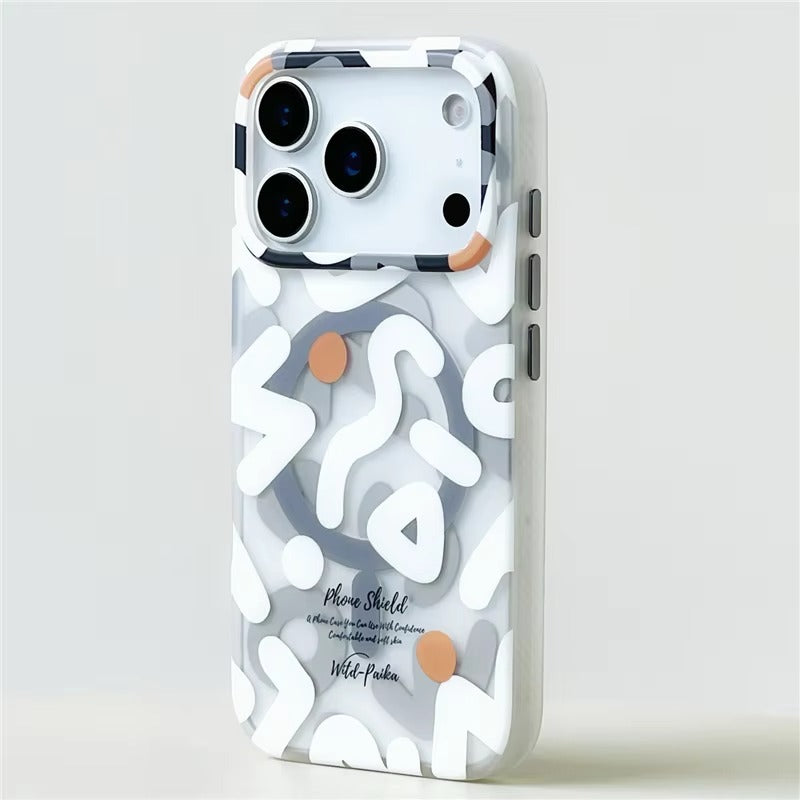 Luxury iPhone Case — Magnetic, Shockproof Matte Silicone Back Cover with Graffiti Art Design, MagSafe Wireless Charging Support and Camera Protection