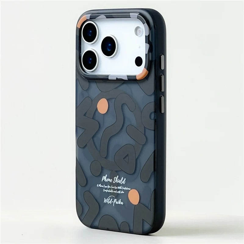 Luxury iPhone Case — Magnetic, Shockproof Matte Silicone Back Cover with Graffiti Art Design, MagSafe Wireless Charging Support and Camera Protection