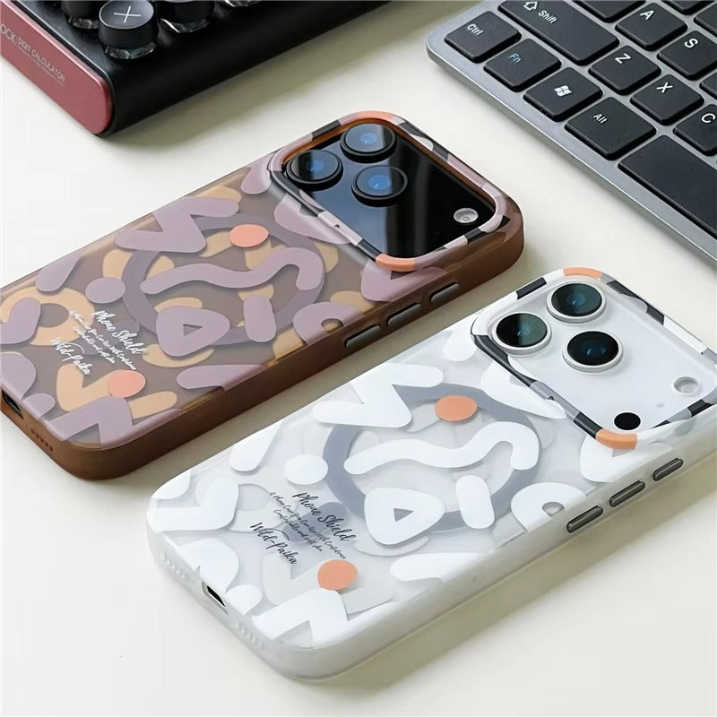 Luxury iPhone Case — Magnetic, Shockproof Matte Silicone Back Cover with Graffiti Art Design, MagSafe Wireless Charging Support and Camera Protection