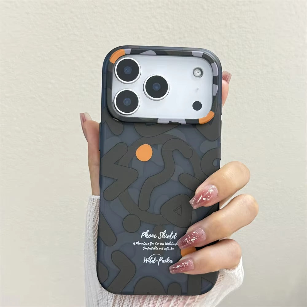 Luxury iPhone Case — Magnetic, Shockproof Matte Silicone Back Cover with Graffiti Art Design, MagSafe Wireless Charging Support and Camera Protection