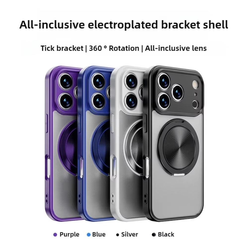 Luxury iPhone Case — Matte Clear MagSafe Magnetic Cover with 360° Rotating Bracket, Shockproof Protective Design