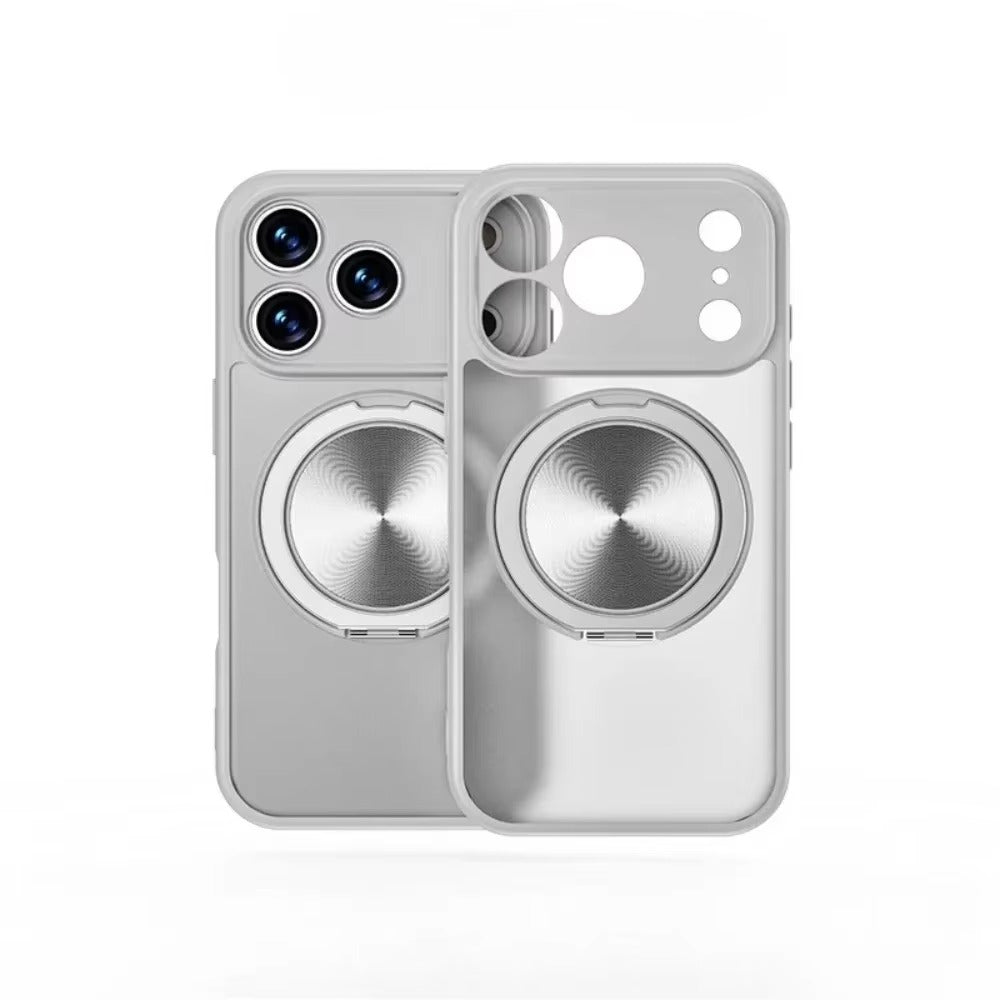 Luxury iPhone Case — Matte Clear MagSafe Magnetic Cover with 360° Rotating Bracket, Shockproof Protective Design
