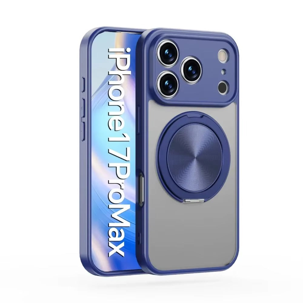 Luxury iPhone Case — Matte Clear MagSafe Magnetic Cover with 360° Rotating Bracket, Shockproof Protective Design