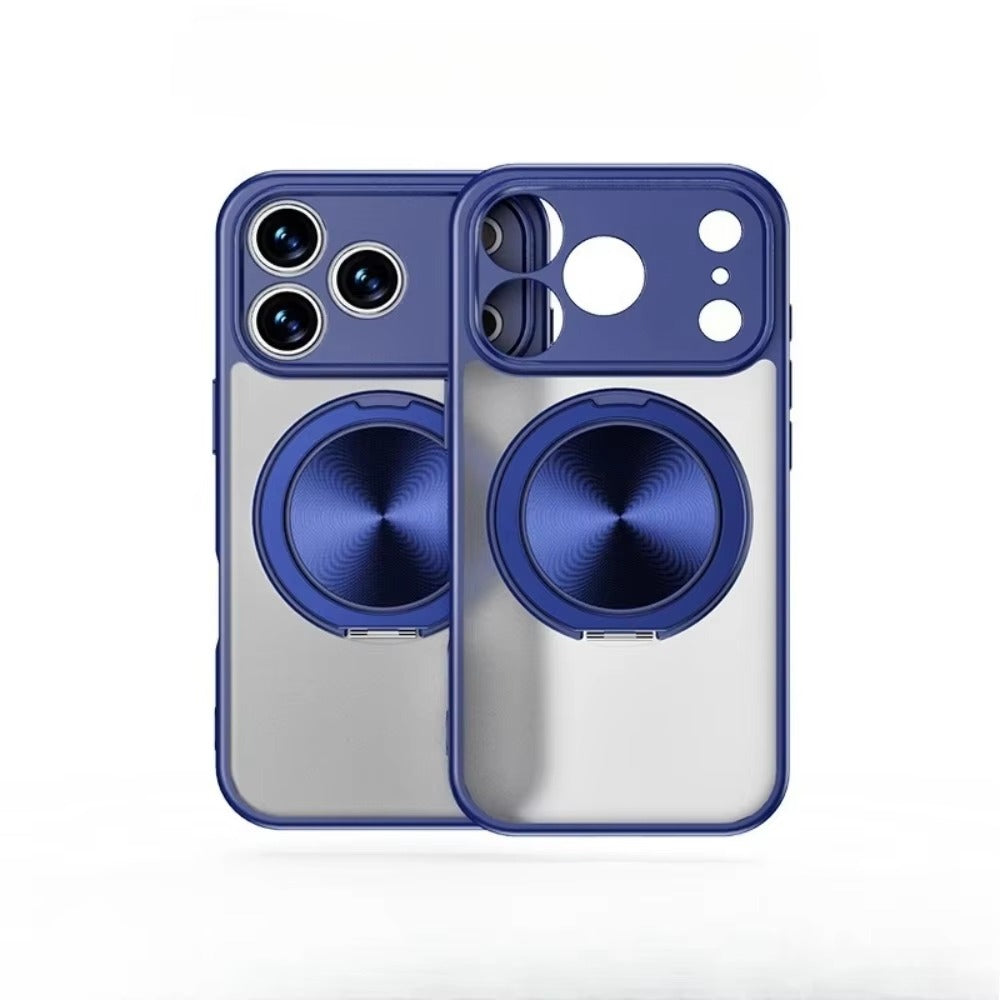 Luxury iPhone Case — Matte Clear MagSafe Magnetic Cover with 360° Rotating Bracket, Shockproof Protective Design
