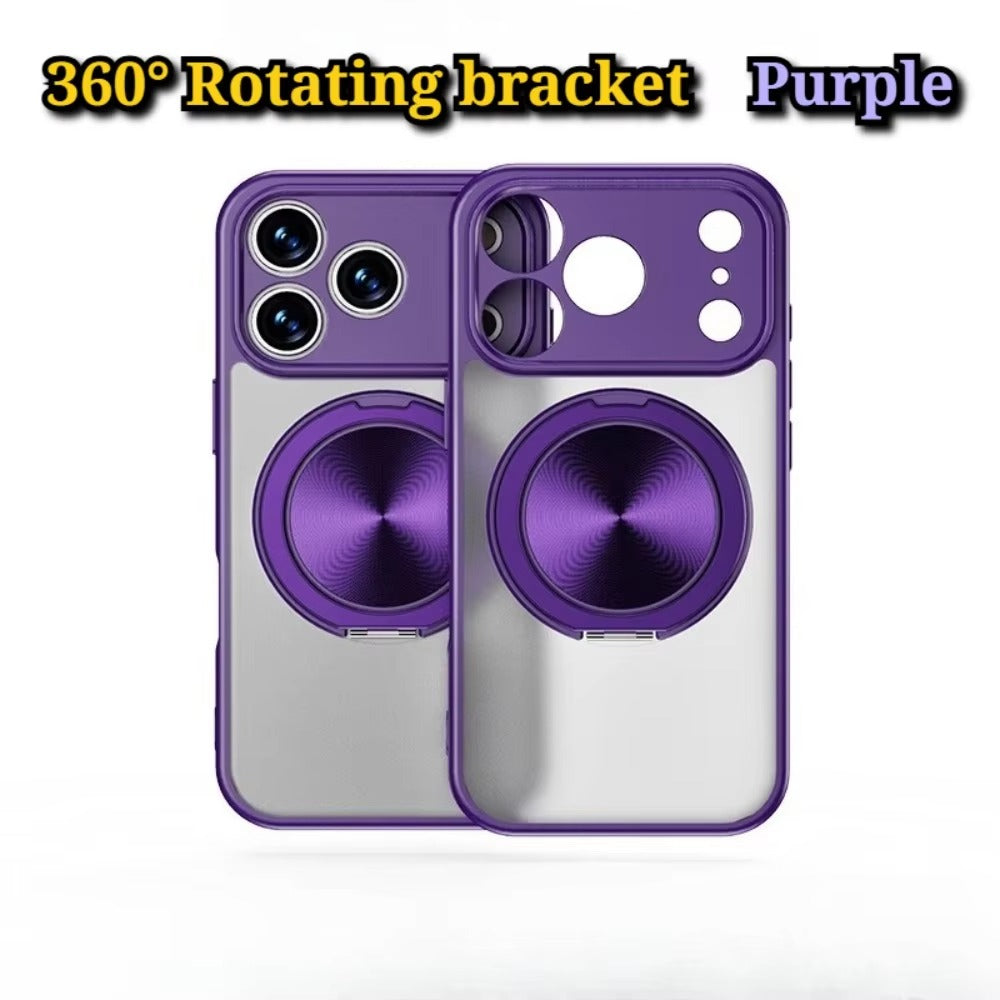 Luxury iPhone Case — Matte Clear MagSafe Magnetic Cover with 360° Rotating Bracket, Shockproof Protective Design