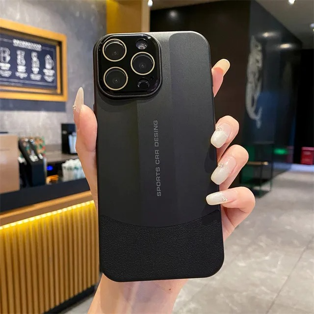 Luxury iPhone Case — Matte Leather Hard Shell Cover with Lens Protection, Anti-Fingerprint Anti-Scratch Lightweight Half-Wrapped Design