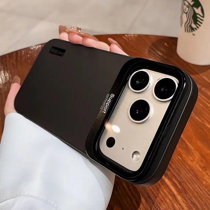 Luxury iPhone Case — Matte Shockproof Armor Bumper Cover with Magnetic Stand Holder, Large-Window Lens Protection and Anti-Fingerprint Design