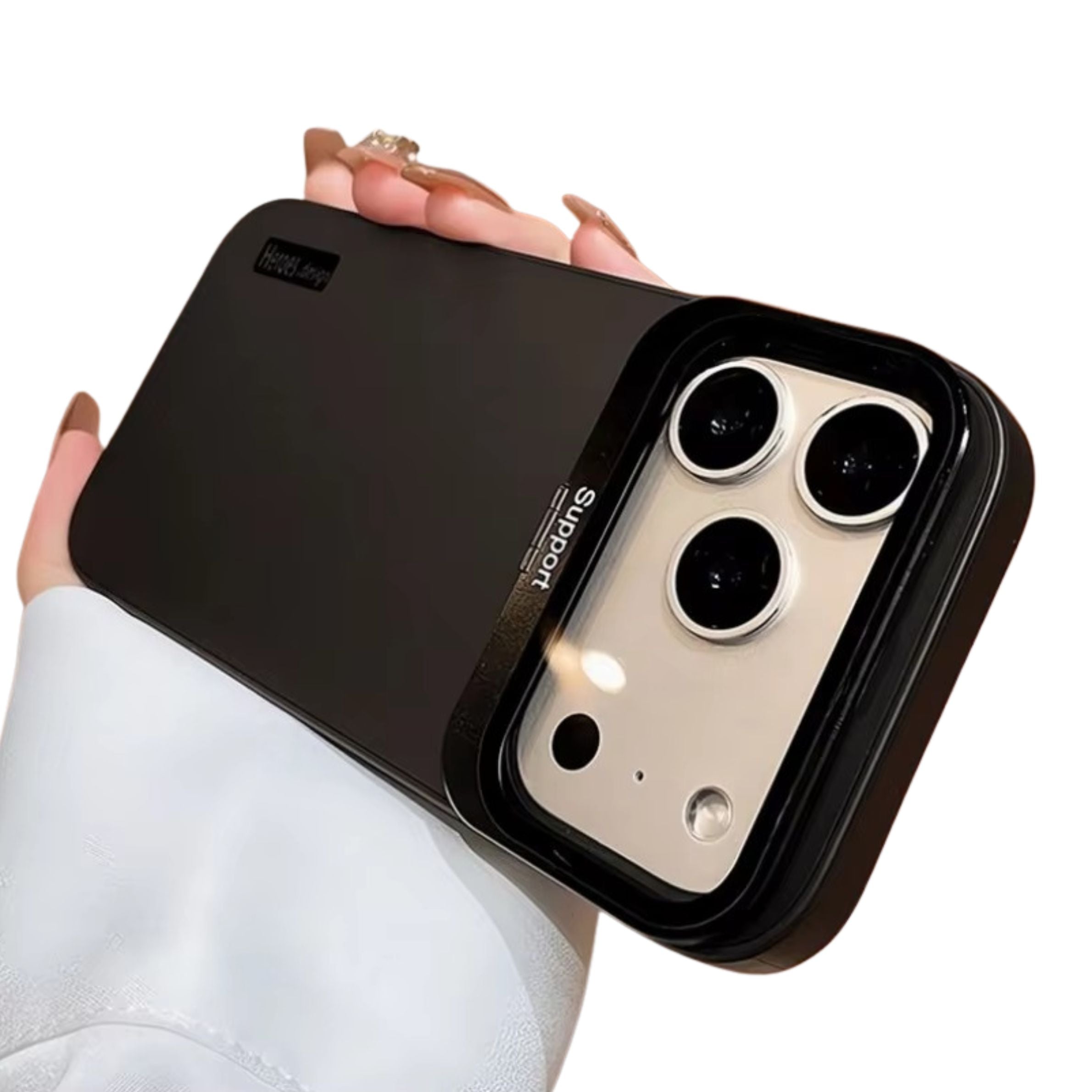 Luxury iPhone Case — Matte Shockproof Armor Bumper Cover with Magnetic Stand Holder, Large-Window Lens Protection and Anti-Fingerprint Design