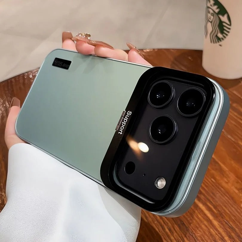 Luxury iPhone Case — Matte Shockproof Armor Bumper Cover with Magnetic Stand Holder, Large-Window Lens Protection and Anti-Fingerprint Design