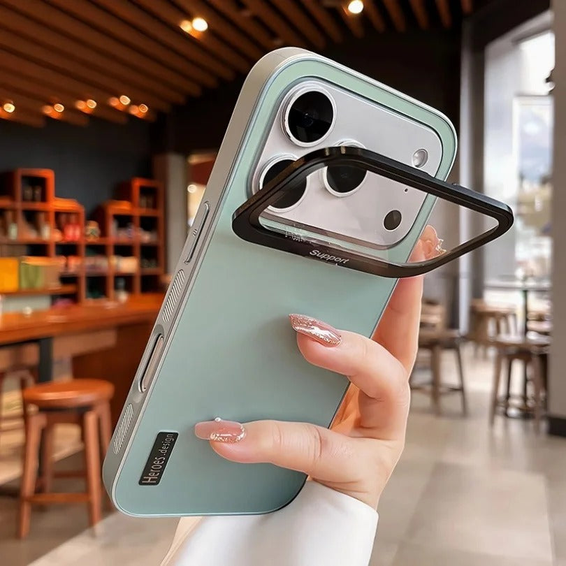 Luxury iPhone Case — Matte Shockproof Armor Bumper Cover with Magnetic Stand Holder, Large-Window Lens Protection and Anti-Fingerprint Design