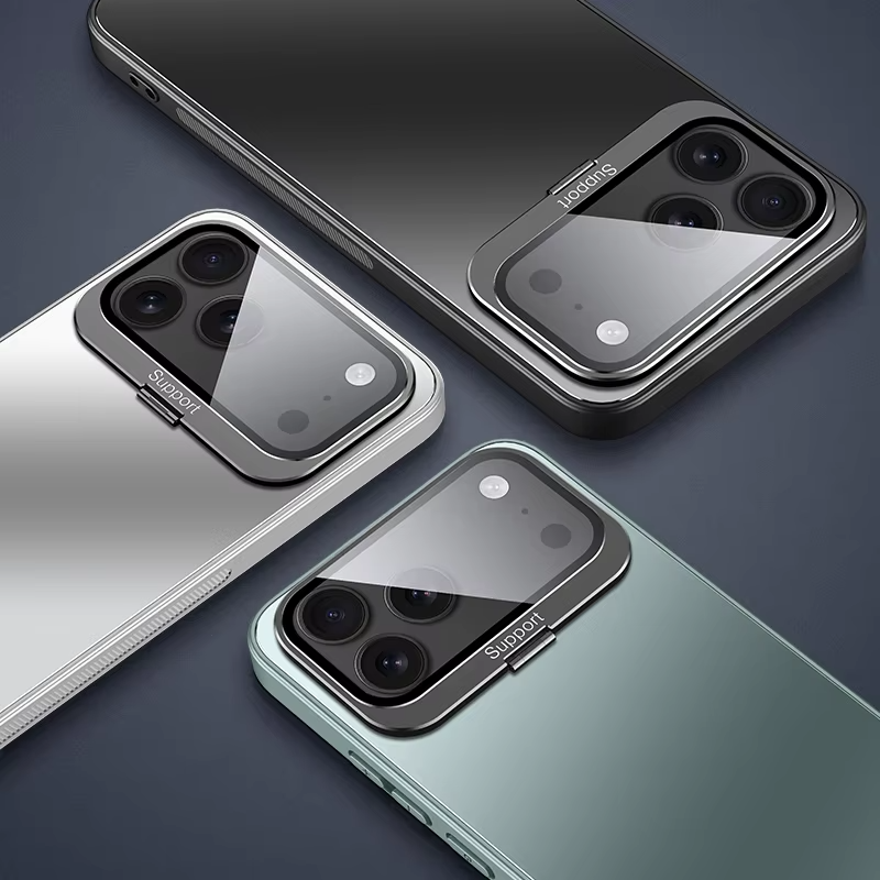 Luxury iPhone Case — Matte Shockproof Armor Bumper Cover with Magnetic Stand Holder, Large-Window Lens Protection and Anti-Fingerprint Design