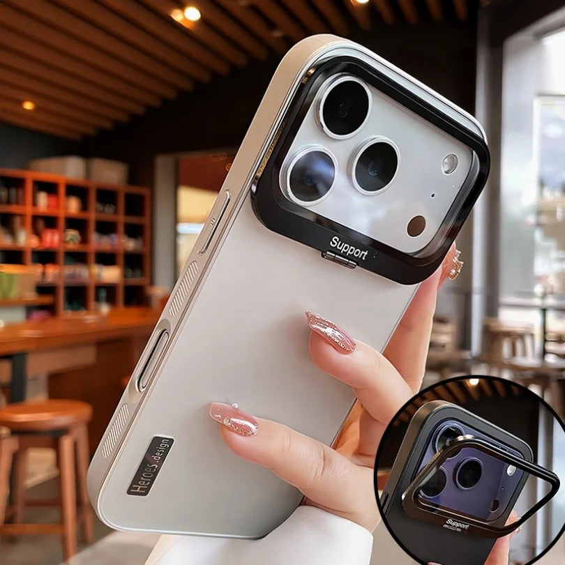 Luxury iPhone Case — Matte Shockproof Armor Bumper Cover with Magnetic Stand Holder, Large-Window Lens Protection and Anti-Fingerprint Design