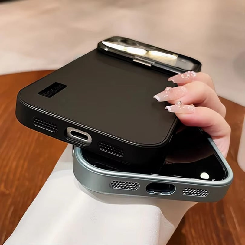 Luxury iPhone Case — Matte Shockproof Armor Bumper Cover with Magnetic Stand Holder, Large-Window Lens Protection and Anti-Fingerprint Design