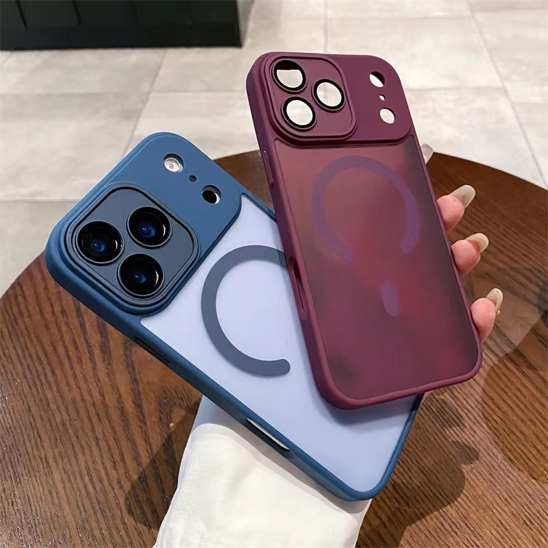 Luxury iPhone Case — Matte Translucent Magnetic Cover with Clear Lens Protection and MagSafe Wireless-Charging Safe Design