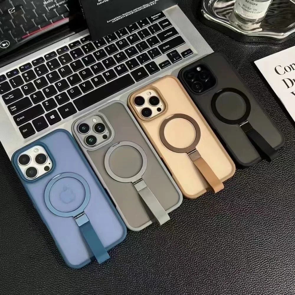 Luxury iPhone Case — Matte Transparent MagSafe Cover with Wrist Strap Holder, Shockproof TPU+PC Protection and Anti-Fingerprint Scratch-Resistant Design