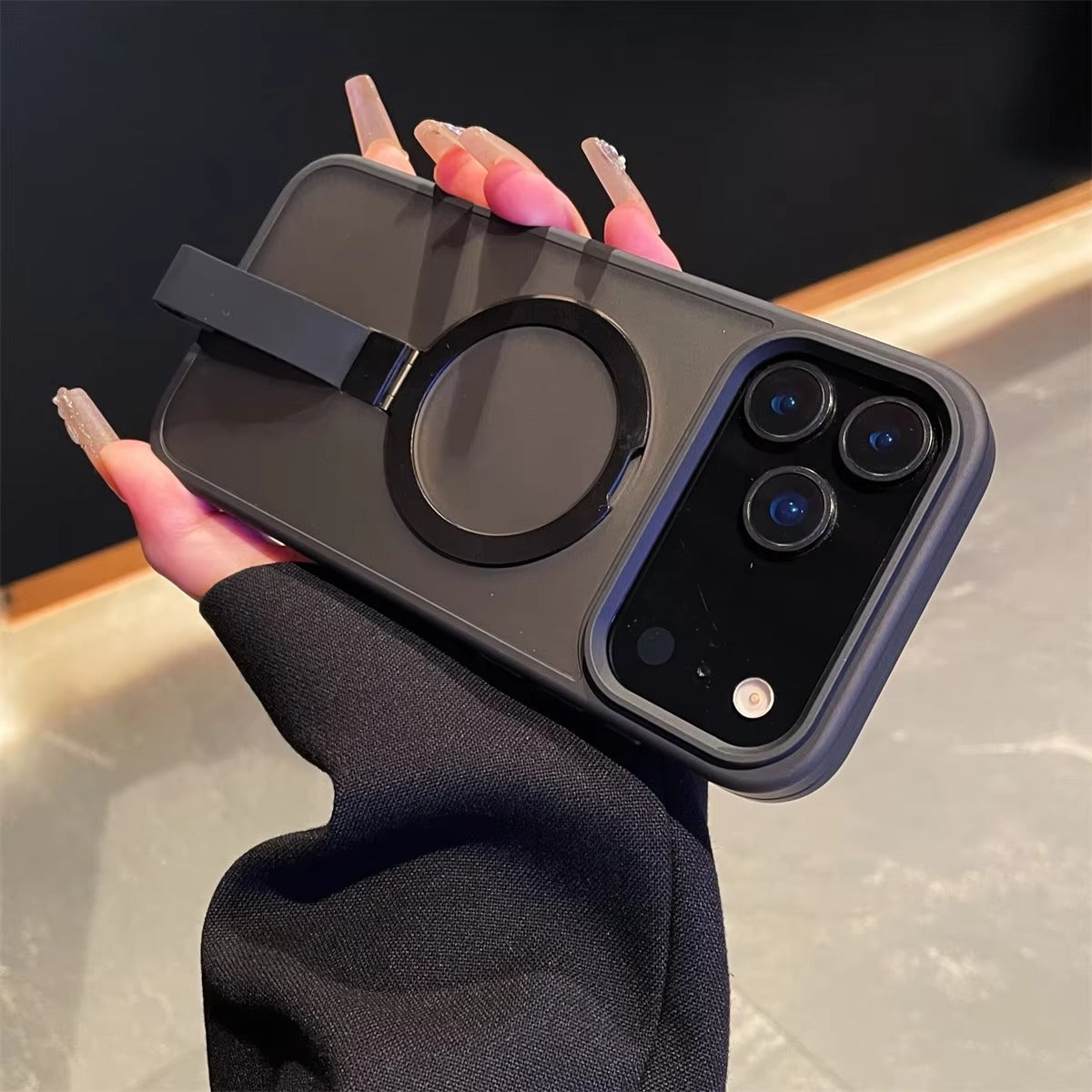 Luxury iPhone Case — Matte Transparent MagSafe Cover with Wrist Strap Holder, Shockproof TPU+PC Protection and Anti-Fingerprint Scratch-Resistant Design