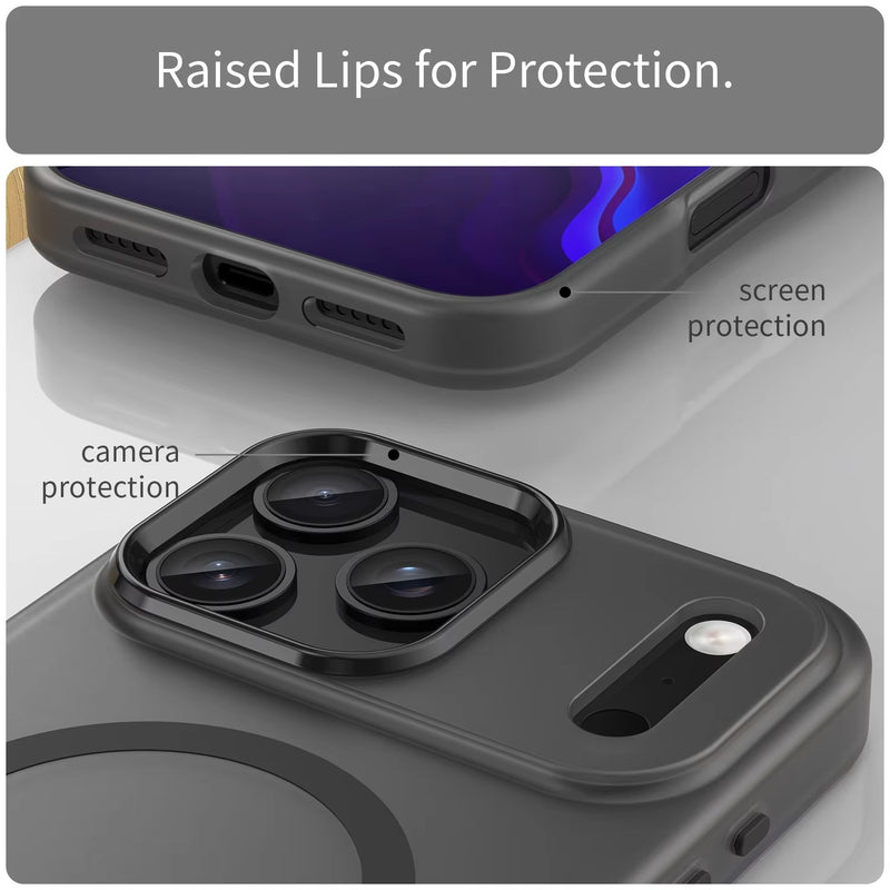 Luxury iPhone Case — Matte Transparent Shockproof Magnetic TPU Cover for Wireless Charging