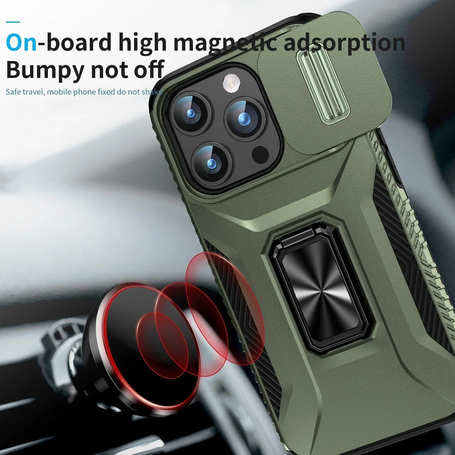 Luxury iPhone Case — Military-Grade Shockproof Anti-Slip Cover with Slide Camera Lens Protection & Rotary Stand