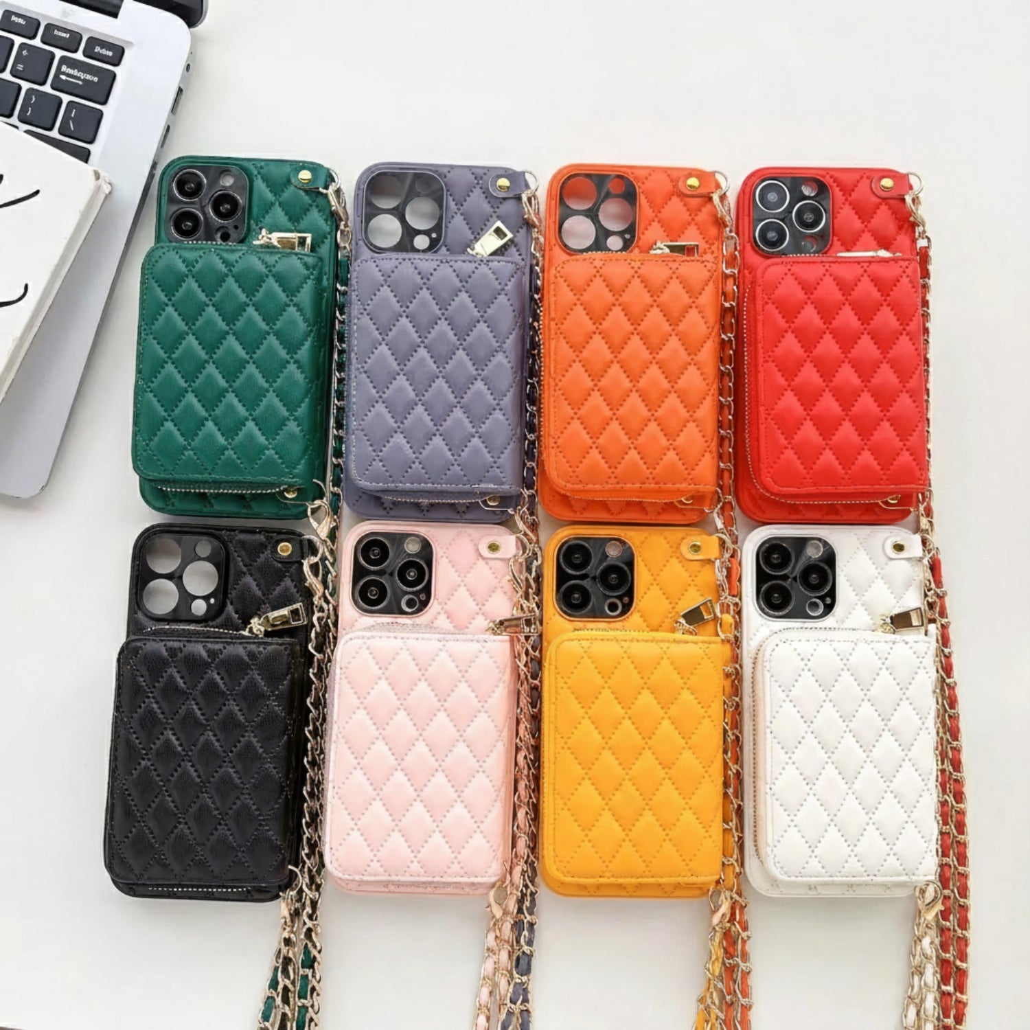 Luxury iPhone Case — PU Leather Crossbody Cover with Zipper Wallet, Card Slot Holder, Chain Strap and Shockproof Anti-Fingerprint Design